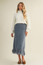 Artisanal Fringe Hem Knit Skirt