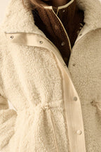 Faux Shearling Zip-Up Drawstring Knee-Length Coat