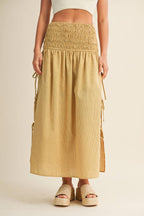 Shirred Waist Adjustable Side-Tie Skirt