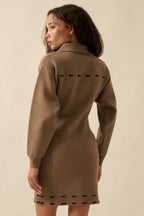 Stitch-Pattern Collared Mini Sweater Dress