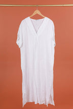 Long dress v-neck 62733 100% linen: Dust