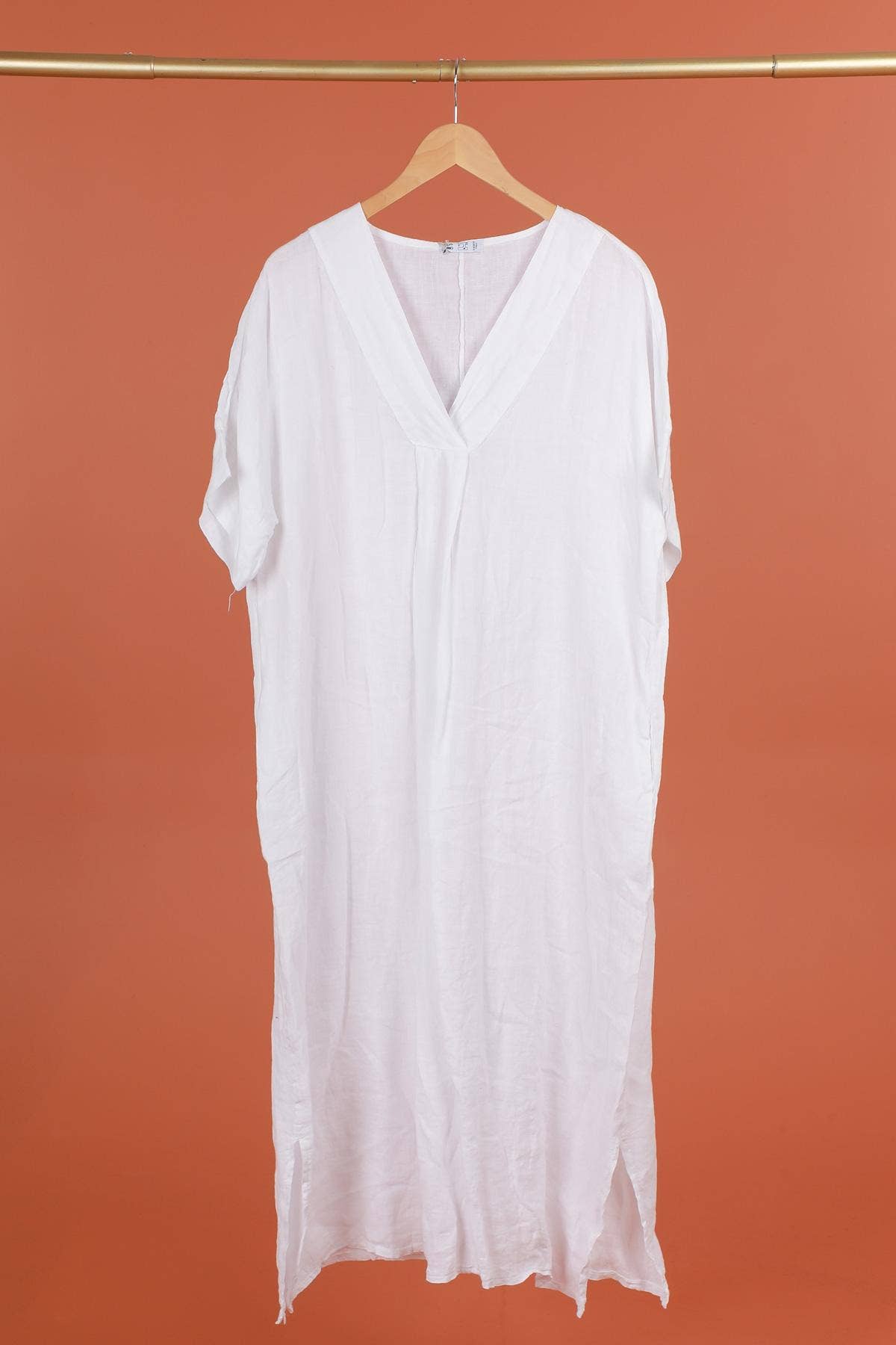 Long dress v-neck 62733 100% linen: Dust