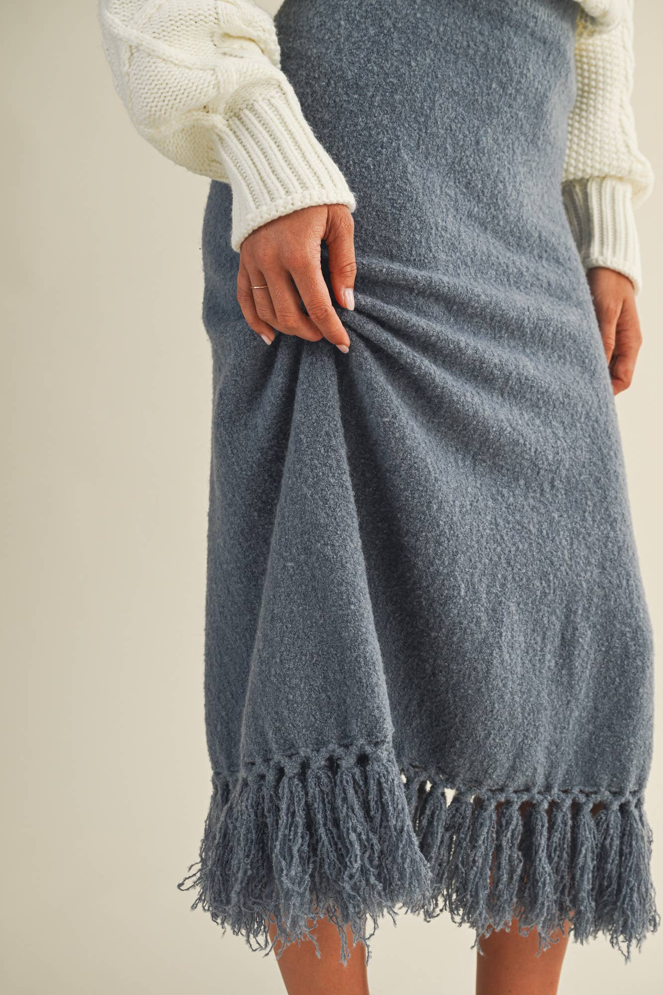 Artisanal Fringe Hem Knit Skirt