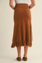 Artisanal Fringe Hem Knit Skirt