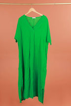 Long dress v-neck 62733 100% linen: VERT ANIS
