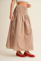 Shirred Waist Adjustable Side-Tie Skirt