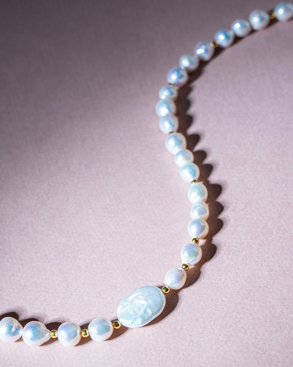 White Pearl Necklace with Coin Pearl & Gold Accents