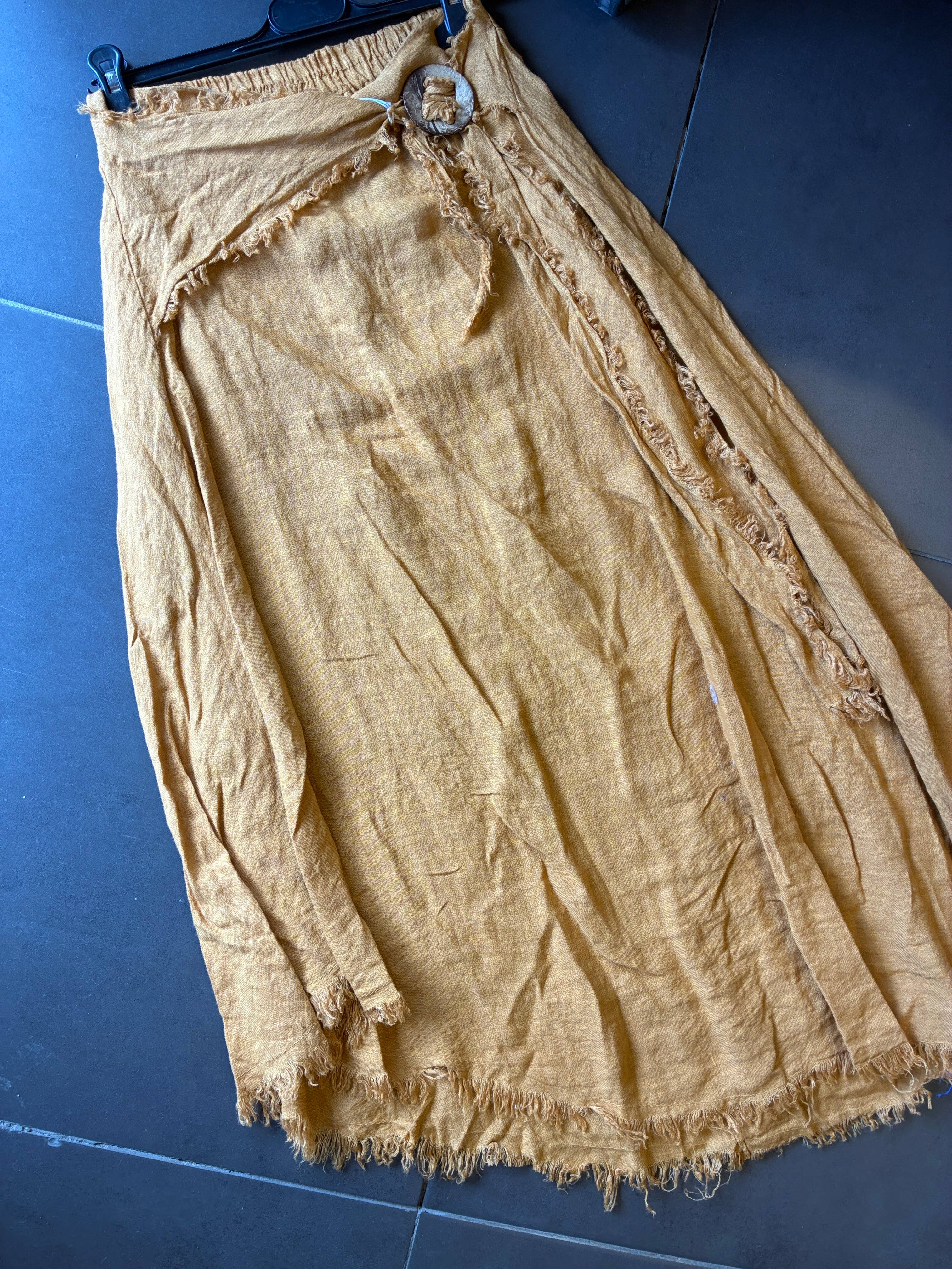 Linen skirt with drawstring 1013 100% linen: Bleu sky