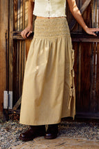Shirred Waist Adjustable Side-Tie Skirt