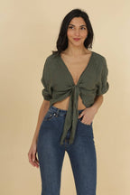 Linen wrap top 621286 100% linen: White