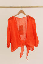 Linen wrap top 621286 100% linen: KAKI