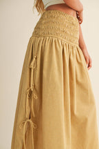 Shirred Waist Adjustable Side-Tie Skirt