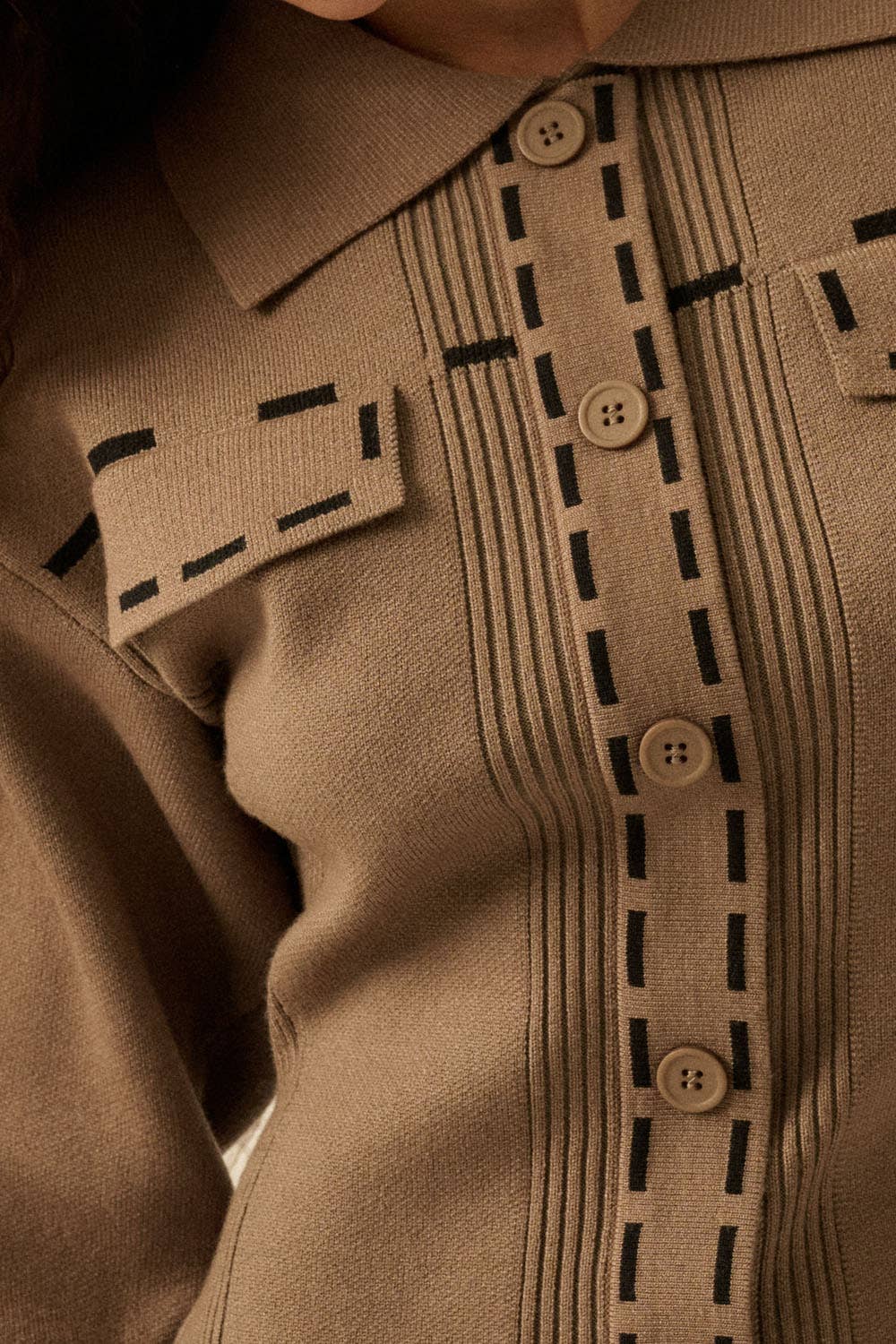 Stitch-Pattern Collared Mini Sweater Dress