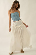 Solid Cotton Gauze Drop-Waist Yoke Maxi Skirt
