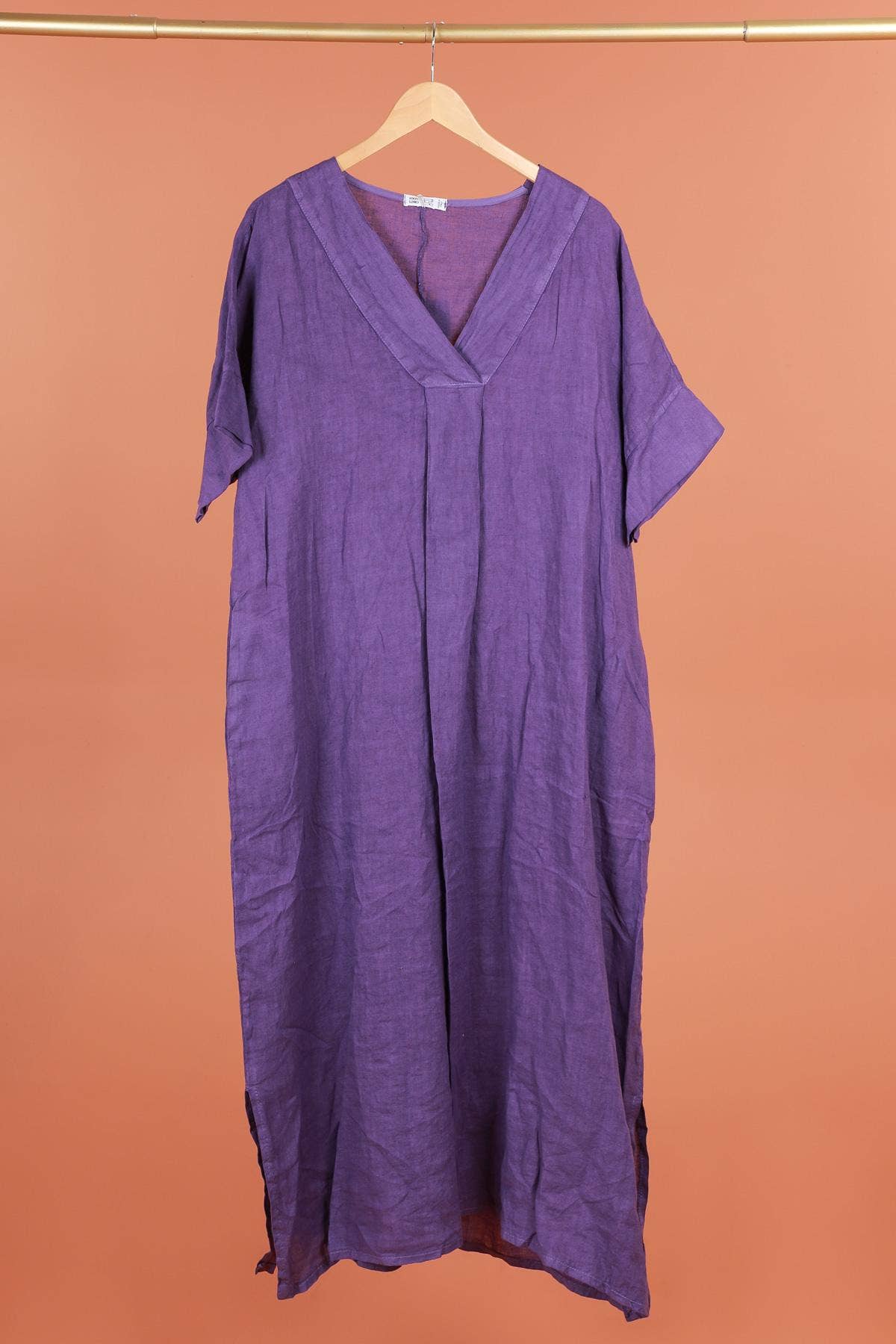 Long dress v-neck 62733 100% linen: VERT ANIS