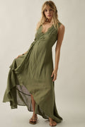 Lace-Trimmed Cotton Gauze Sleeveless Wrap Maxi Dress