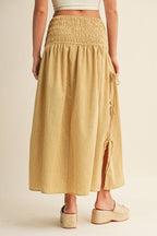 Shirred Waist Adjustable Side-Tie Skirt