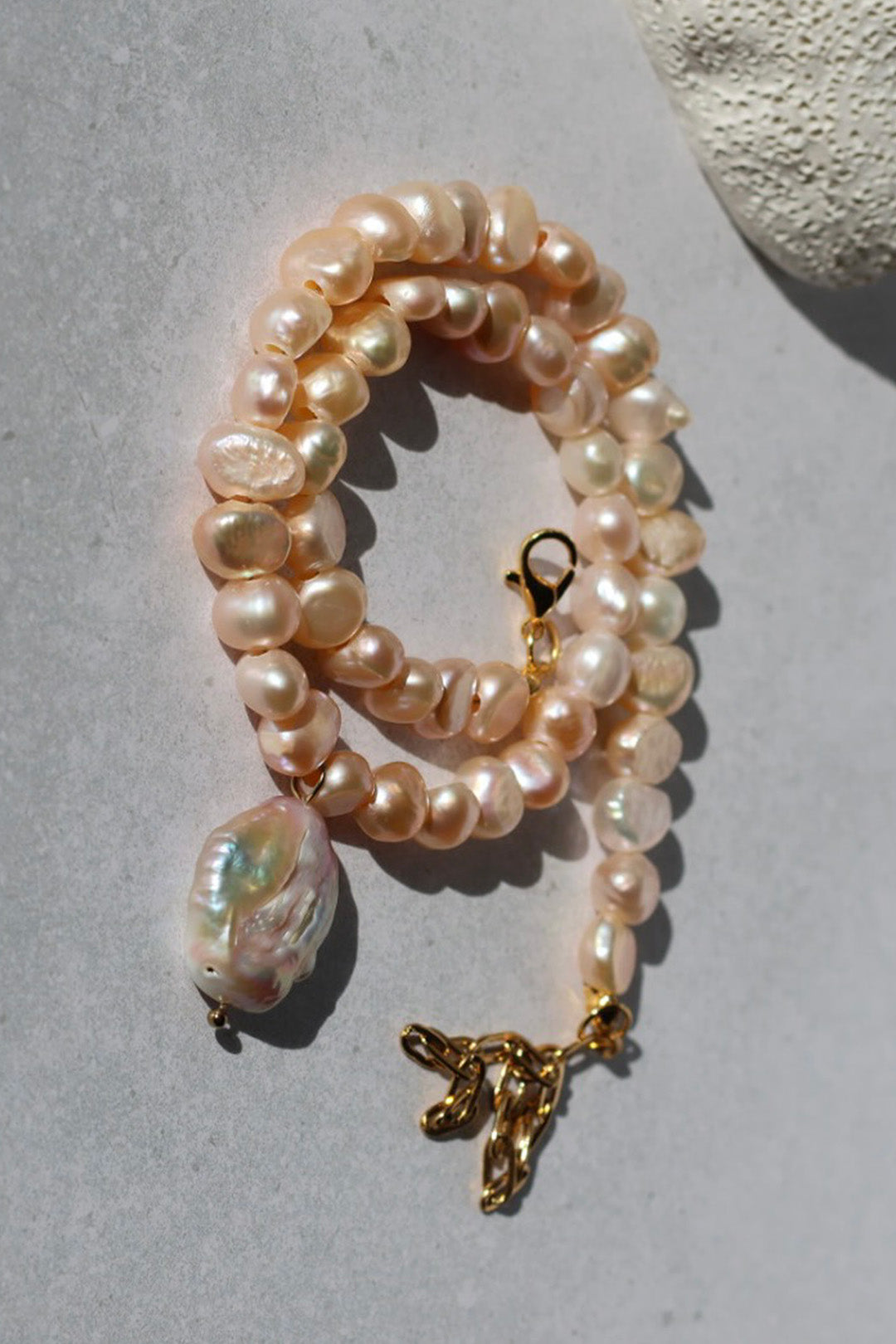 Blush Pearl Necklace with Baroque Pearl & Gold Accents