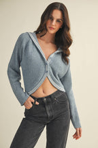 Sailor Collar Striped Trim Knit Cardigan