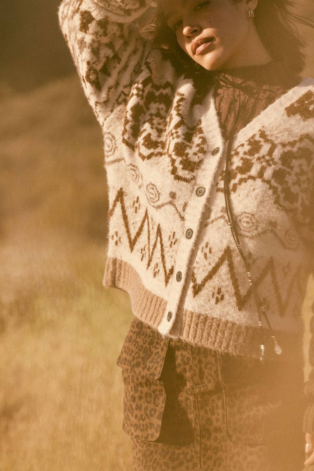 Brushed Alpine-Knit Button-Front Cardigan