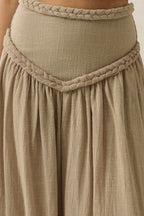 Solid Cotton Gauze Drop-Waist Yoke Maxi Skirt