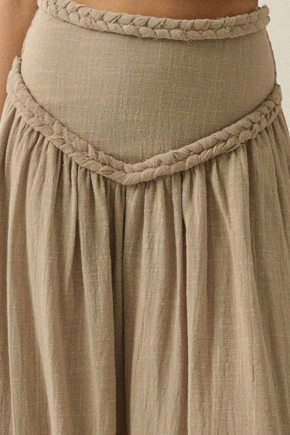 Solid Cotton Gauze Drop-Waist Yoke Maxi Skirt