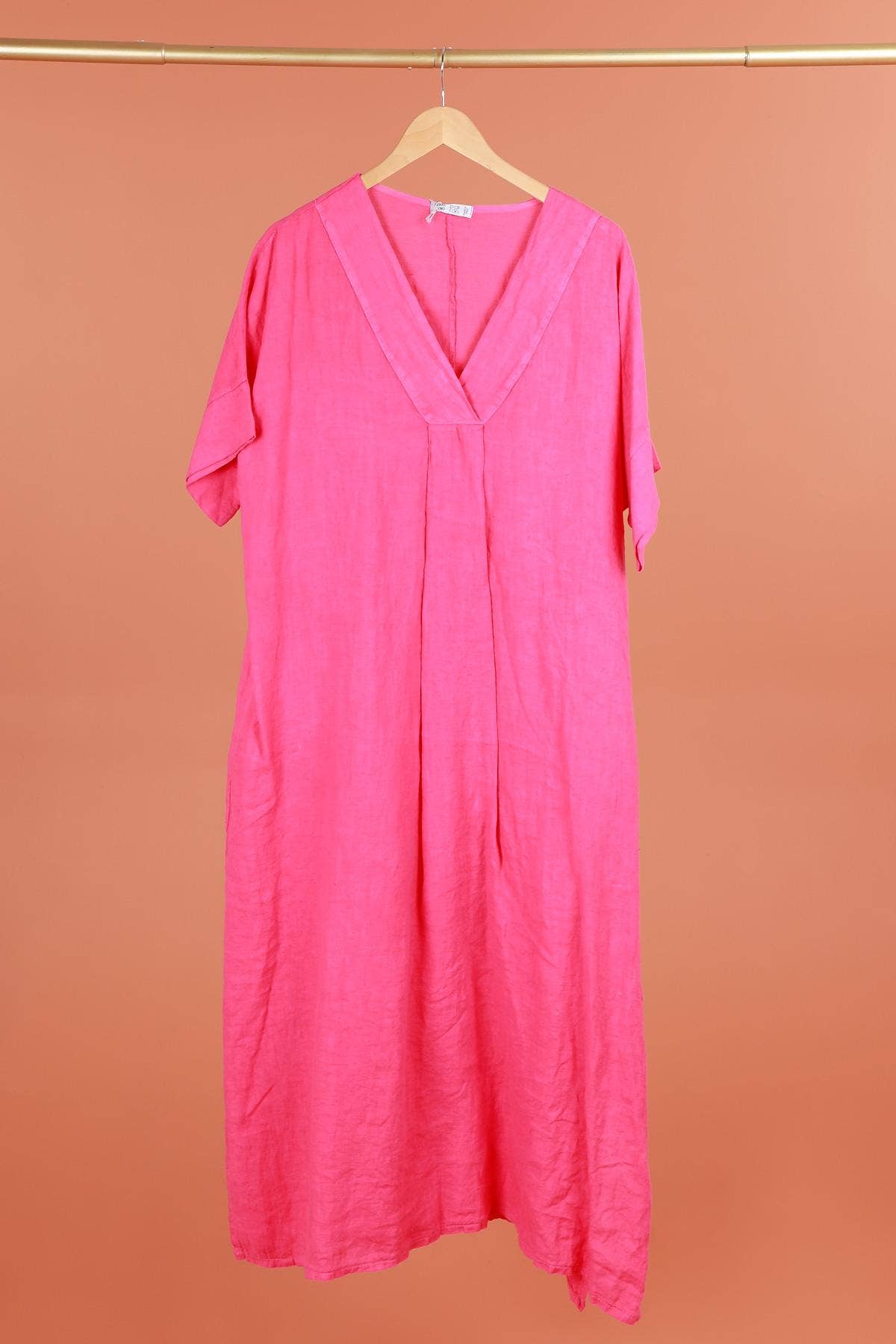 Long dress v-neck 62733 100% linen: VERT ANIS