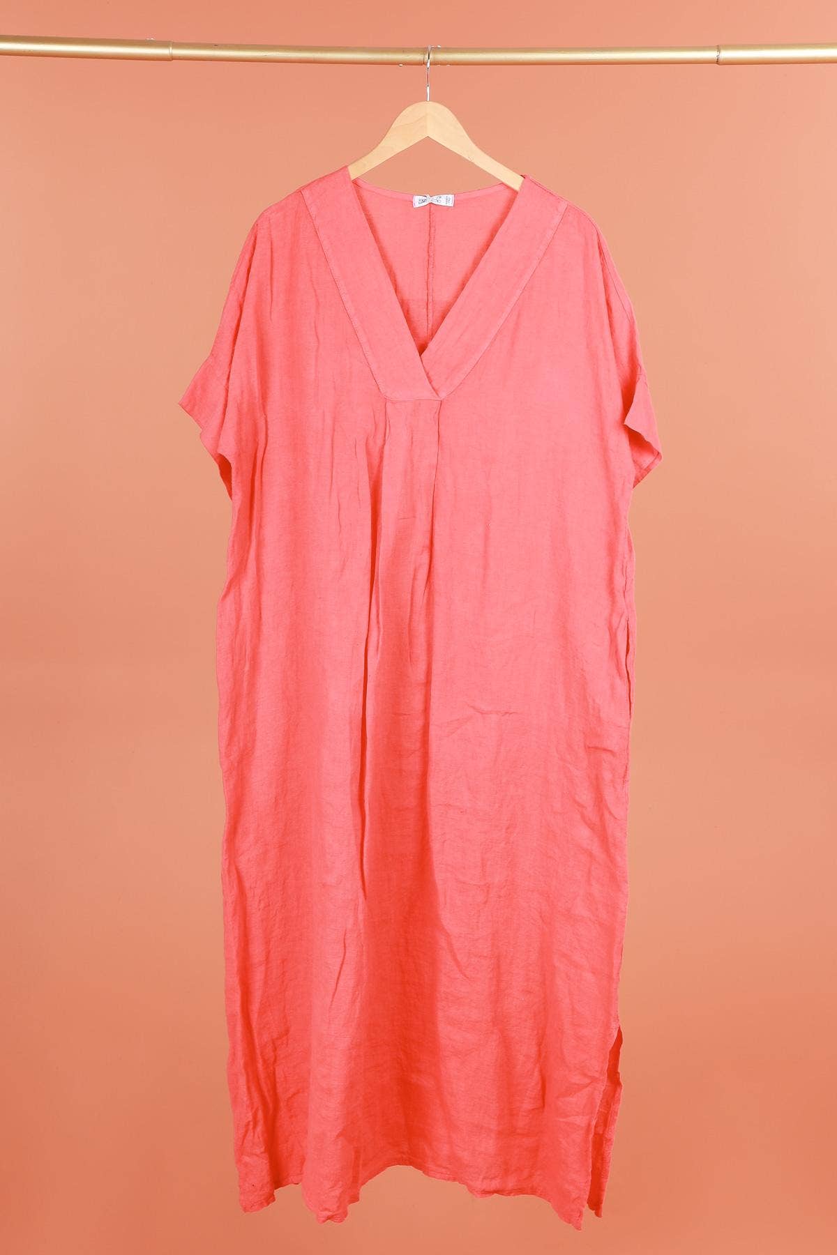 Long dress v-neck 62733 100% linen: Dust