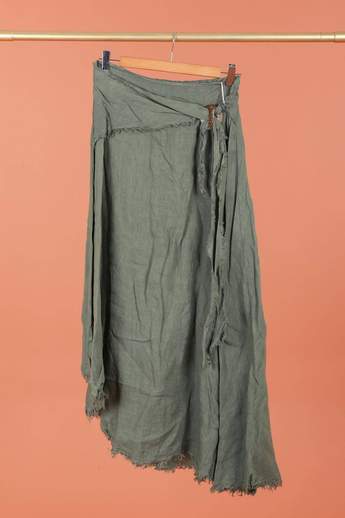 Linen skirt with drawstring 1013 100% linen: Bleu sky