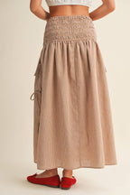 Shirred Waist Adjustable Side-Tie Skirt