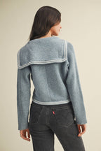 Sailor Collar Striped Trim Knit Cardigan