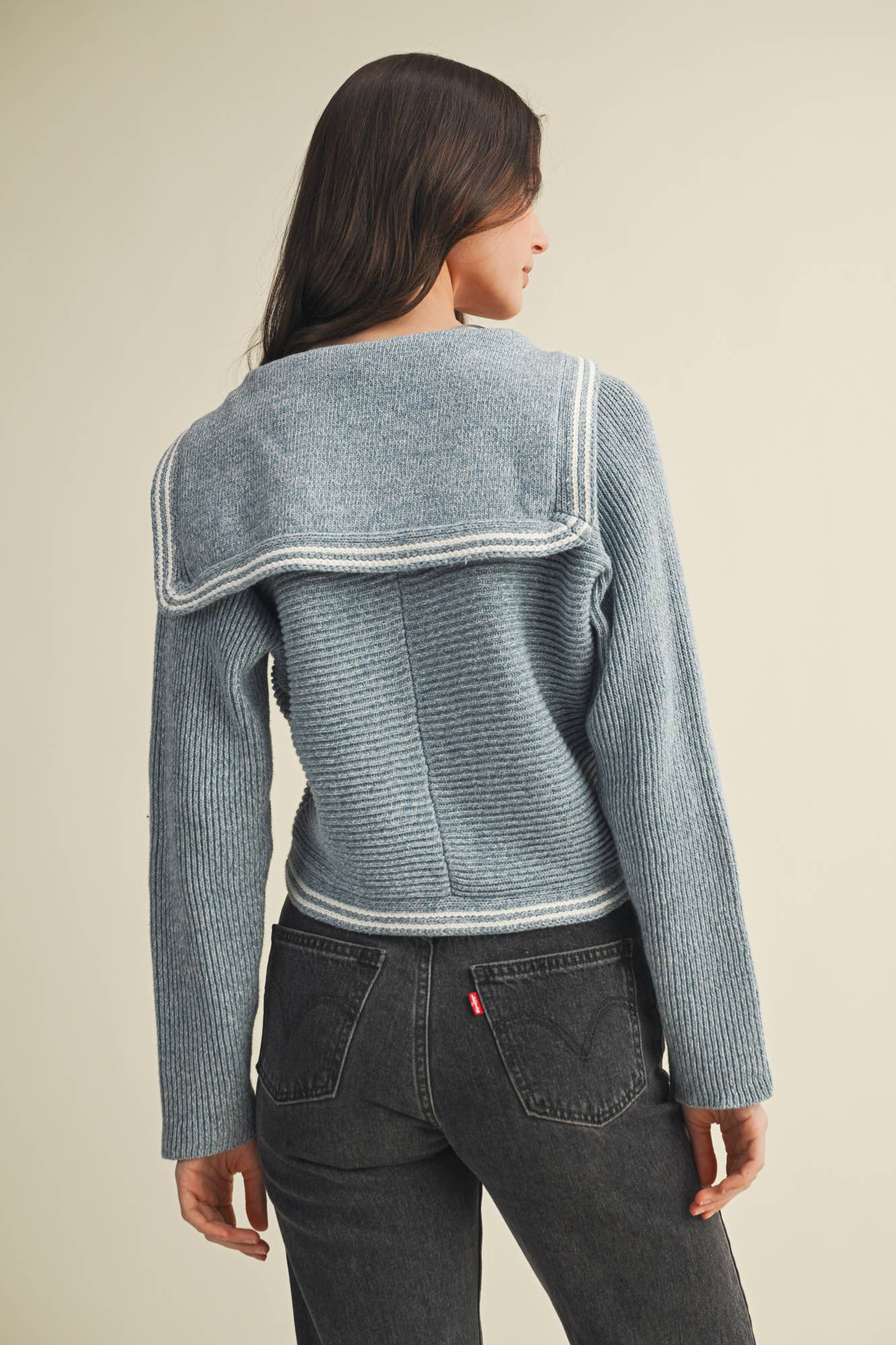 Sailor Collar Striped Trim Knit Cardigan