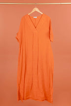 Long dress v-neck 62733 100% linen: White
