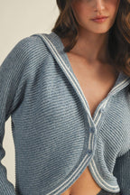 Sailor Collar Striped Trim Knit Cardigan