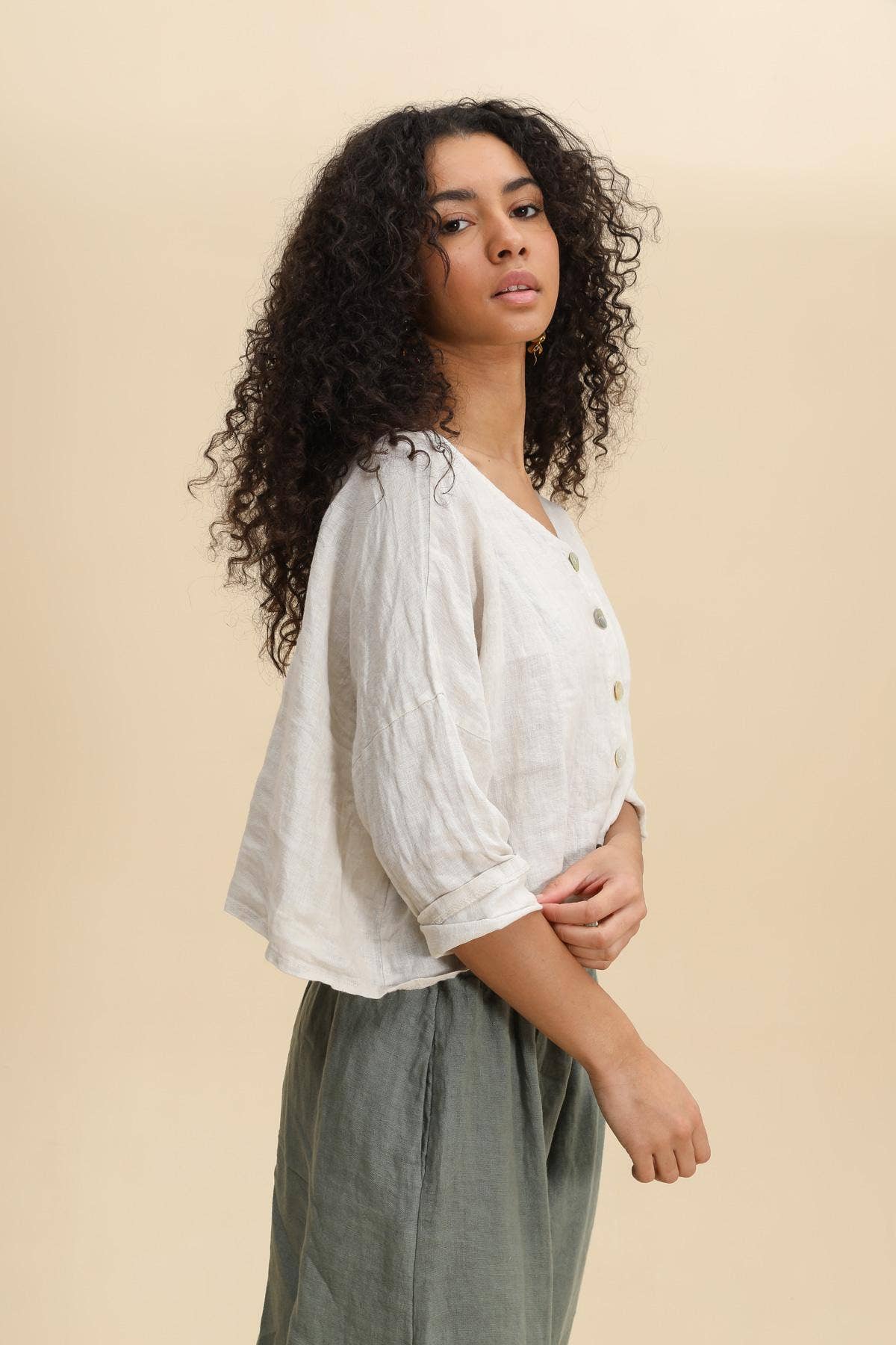 3/4 sleeve linen jacket 906 100% linen