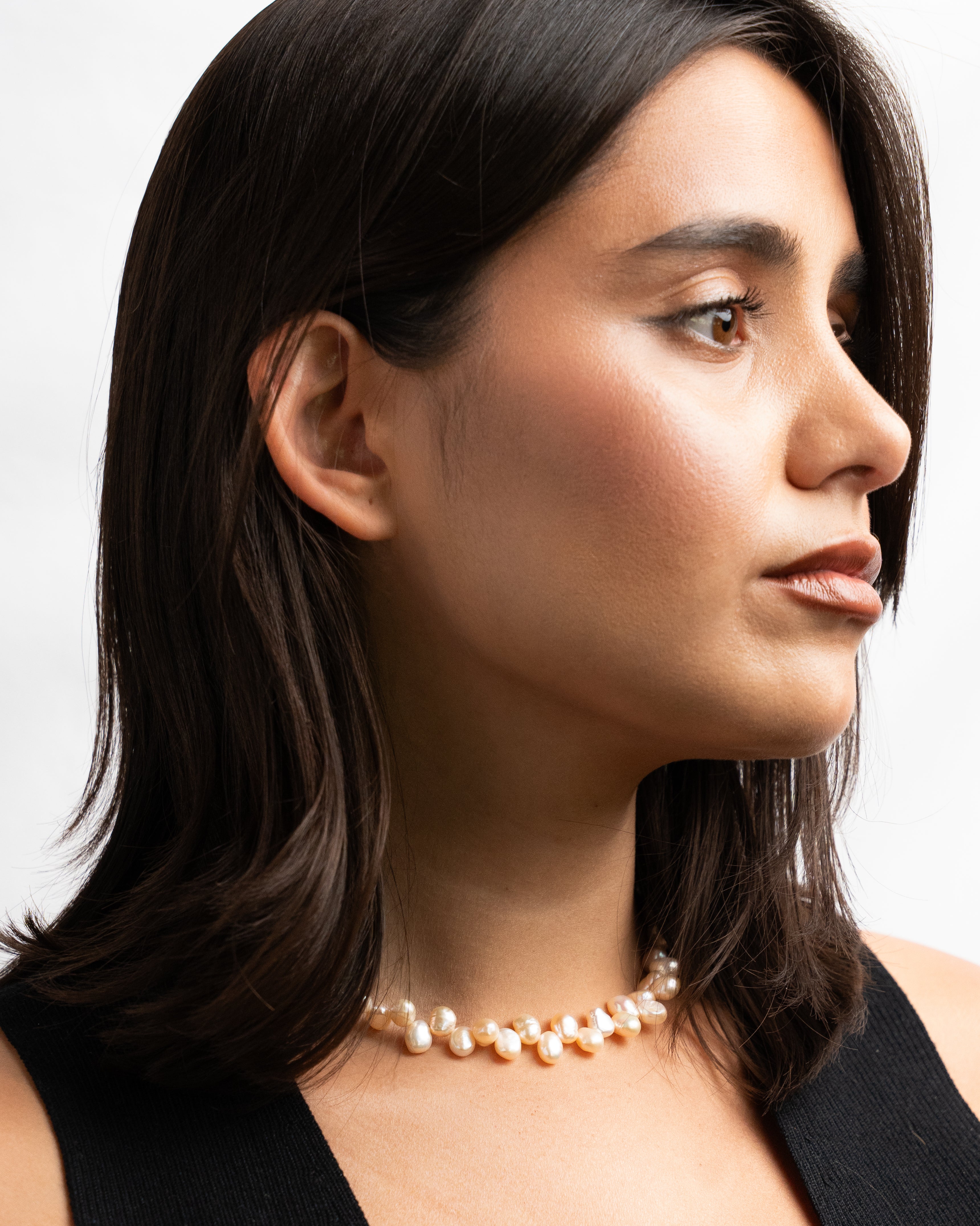 Ruffled Classic Pink Pearl Necklace