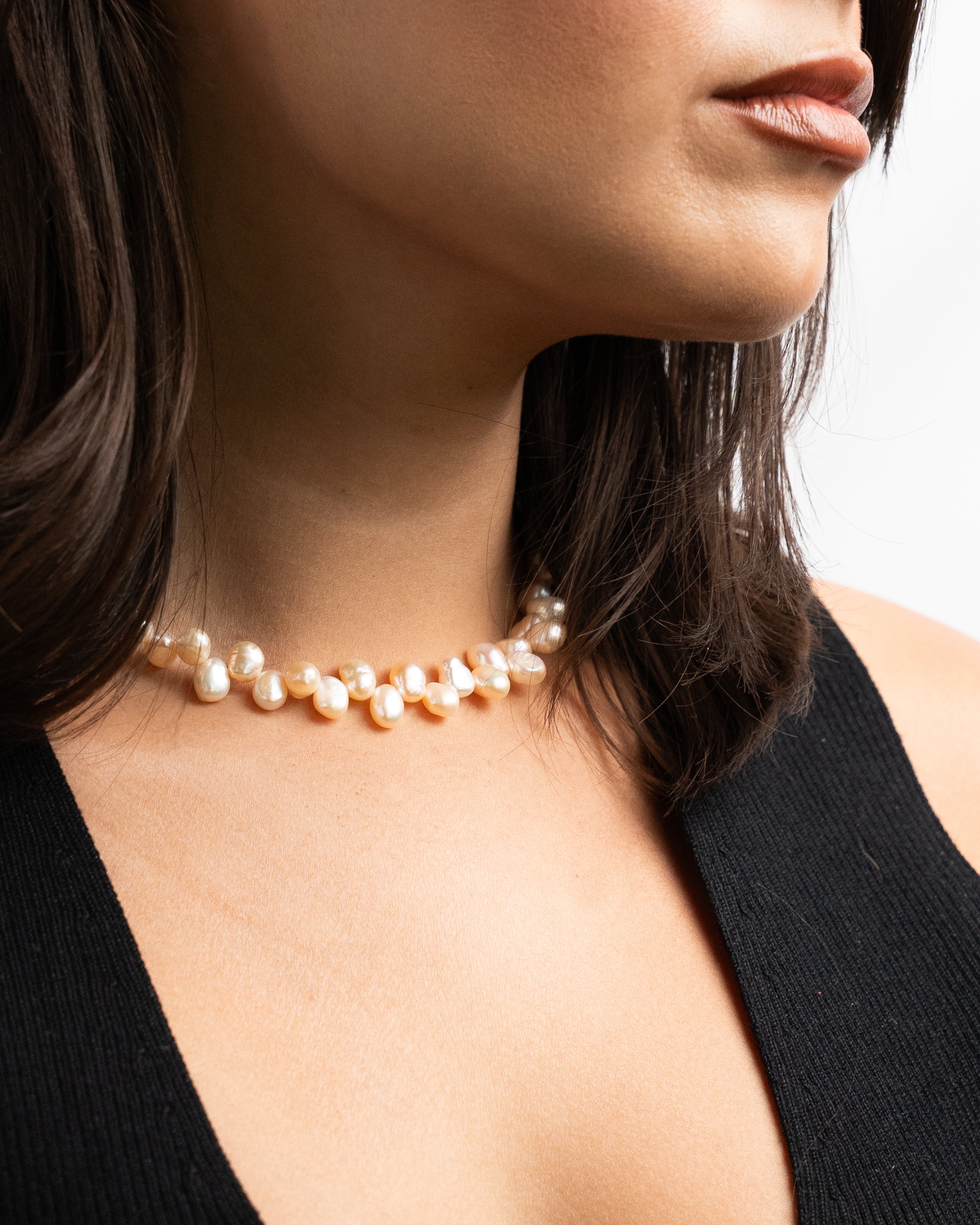 Ruffled Classic Pink Pearl Necklace