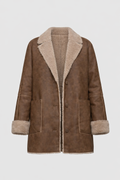 Lapel Collar Button Down Double Sided Faux Leather Coat