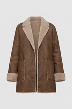 Lapel Collar Button Down Double Sided Faux Leather Coat