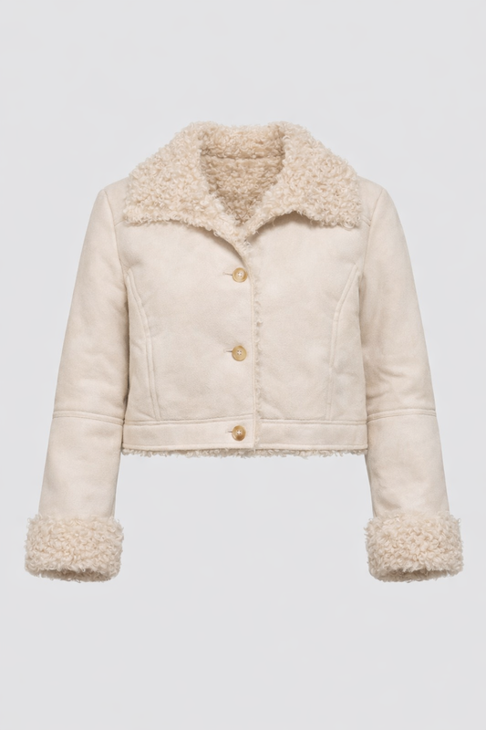Long Sleeve Inside Fur Detail Penny Lane Suede Short Jacket