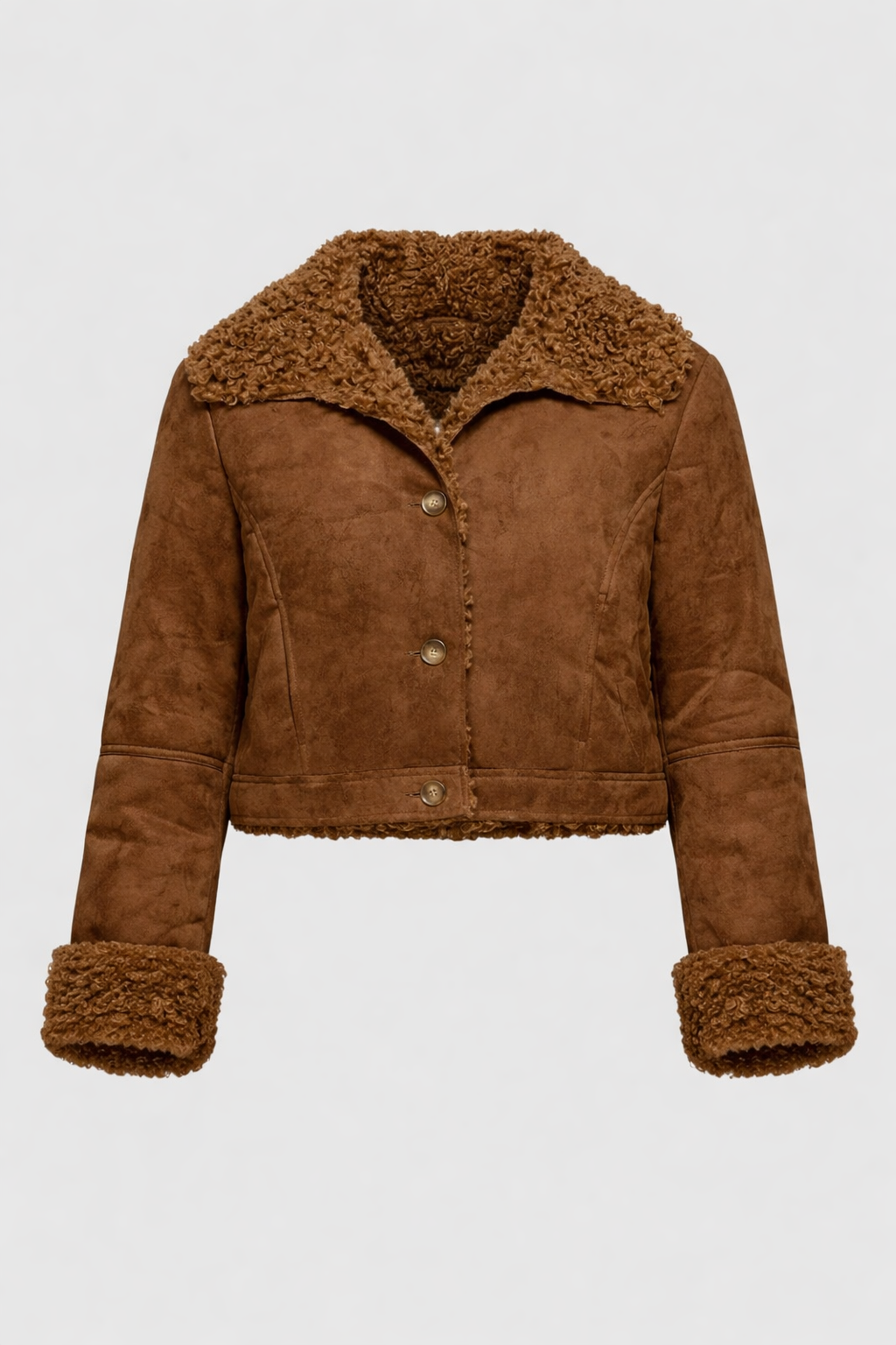 Long Sleeve Inside Fur Detail Penny Lane Suede Short Jacket