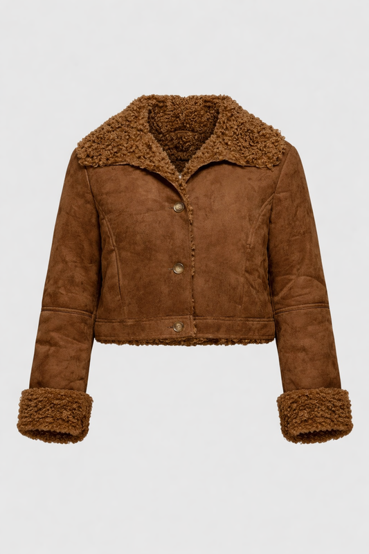 Long Sleeve Inside Fur Detail Penny Lane Suede Short Jacket