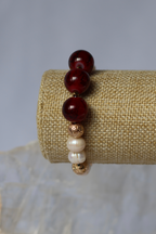 Red Marbled Glass & Pearl Jewelry Set