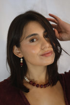 Red Marbled Glass & Pearl Jewelry Set