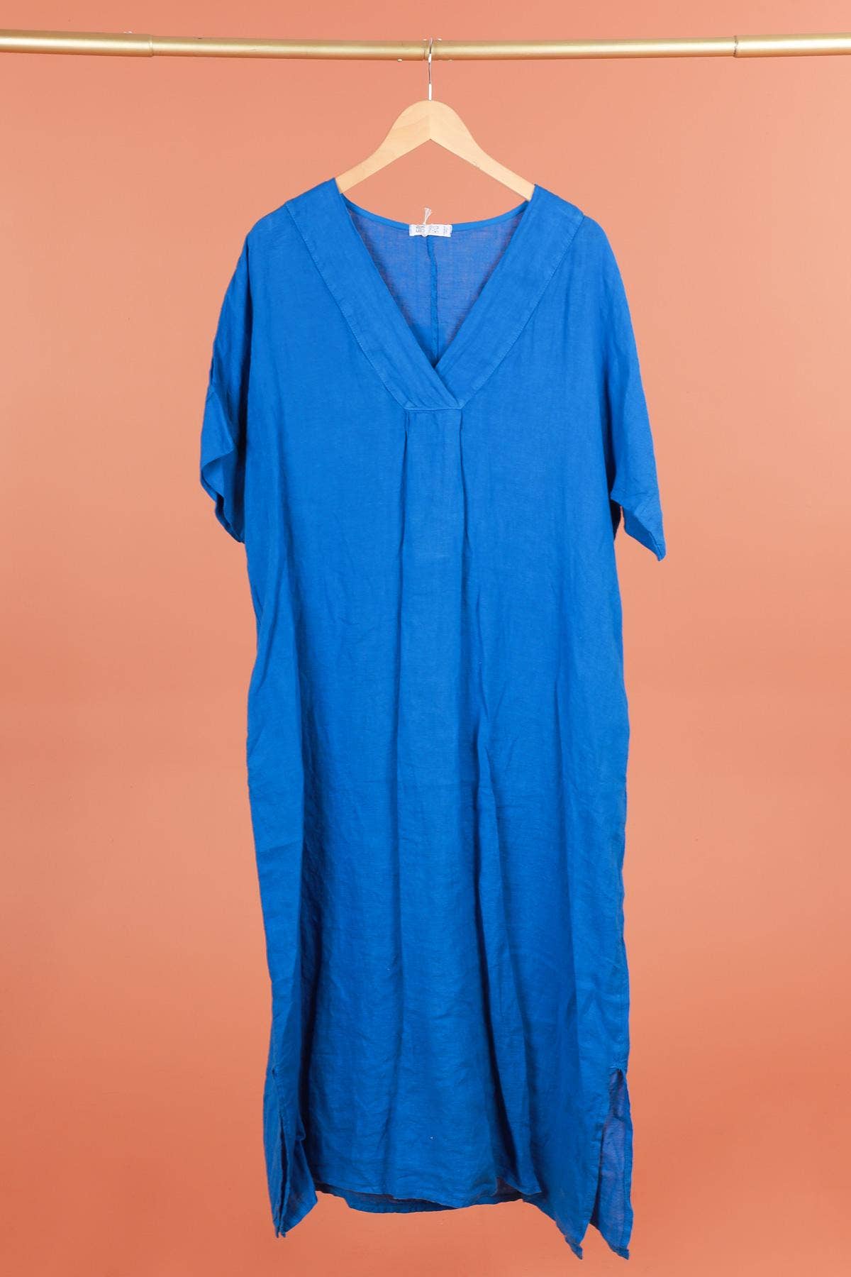 Long dress v-neck 62733 100% linen: VERT ANIS