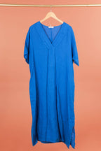 Long dress v-neck 62733 100% linen: White