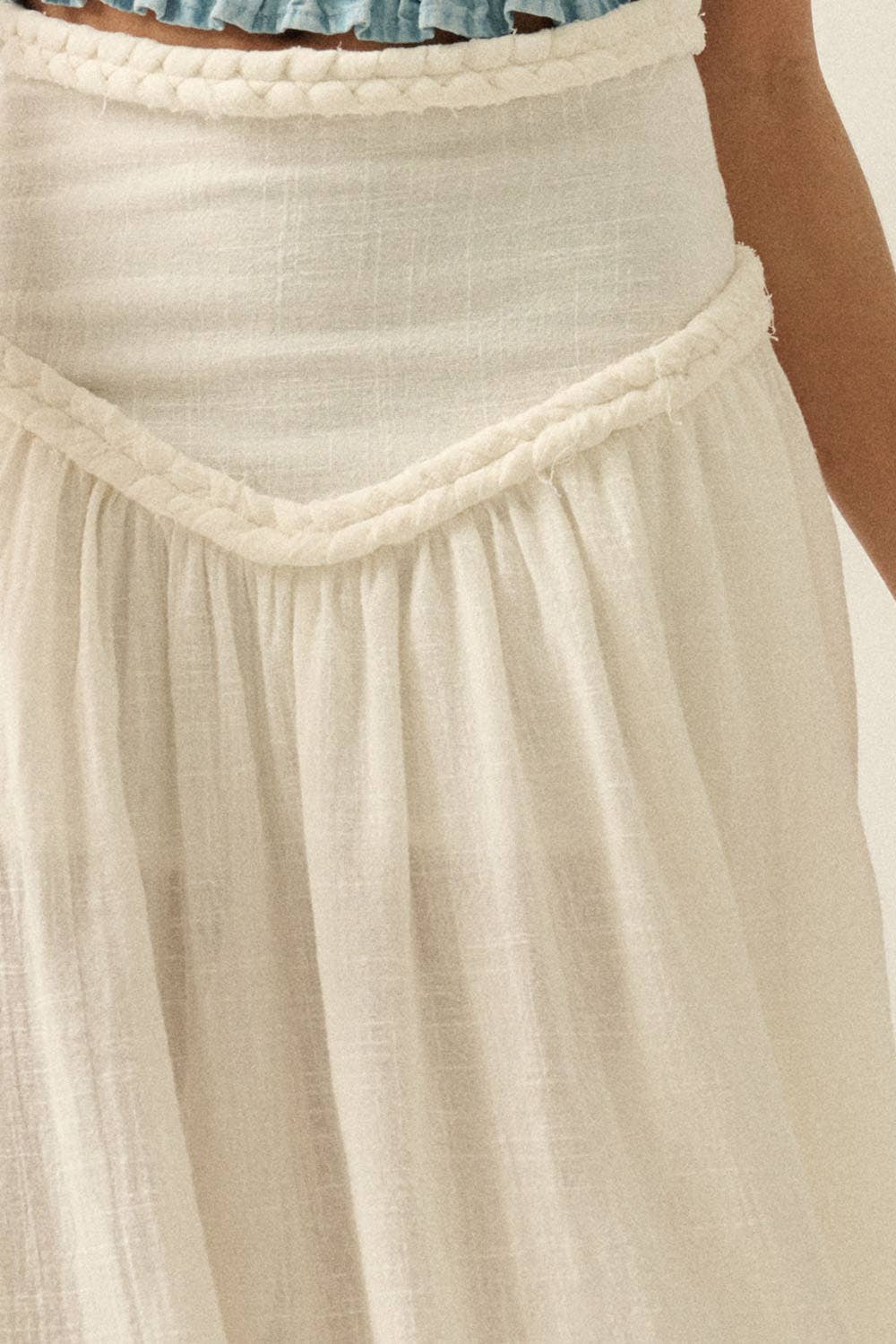 Solid Cotton Gauze Drop-Waist Yoke Maxi Skirt