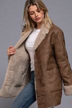 Lapel Collar Button Down Double Sided Faux Leather Coat