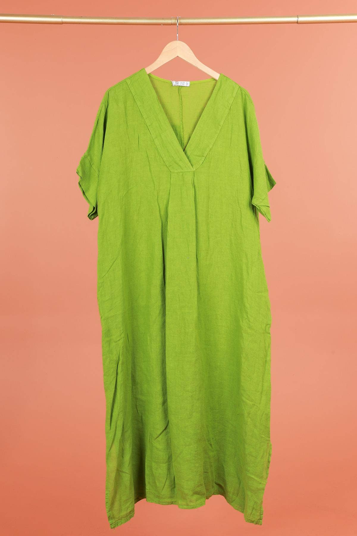 Long dress v-neck 62733 100% linen: White