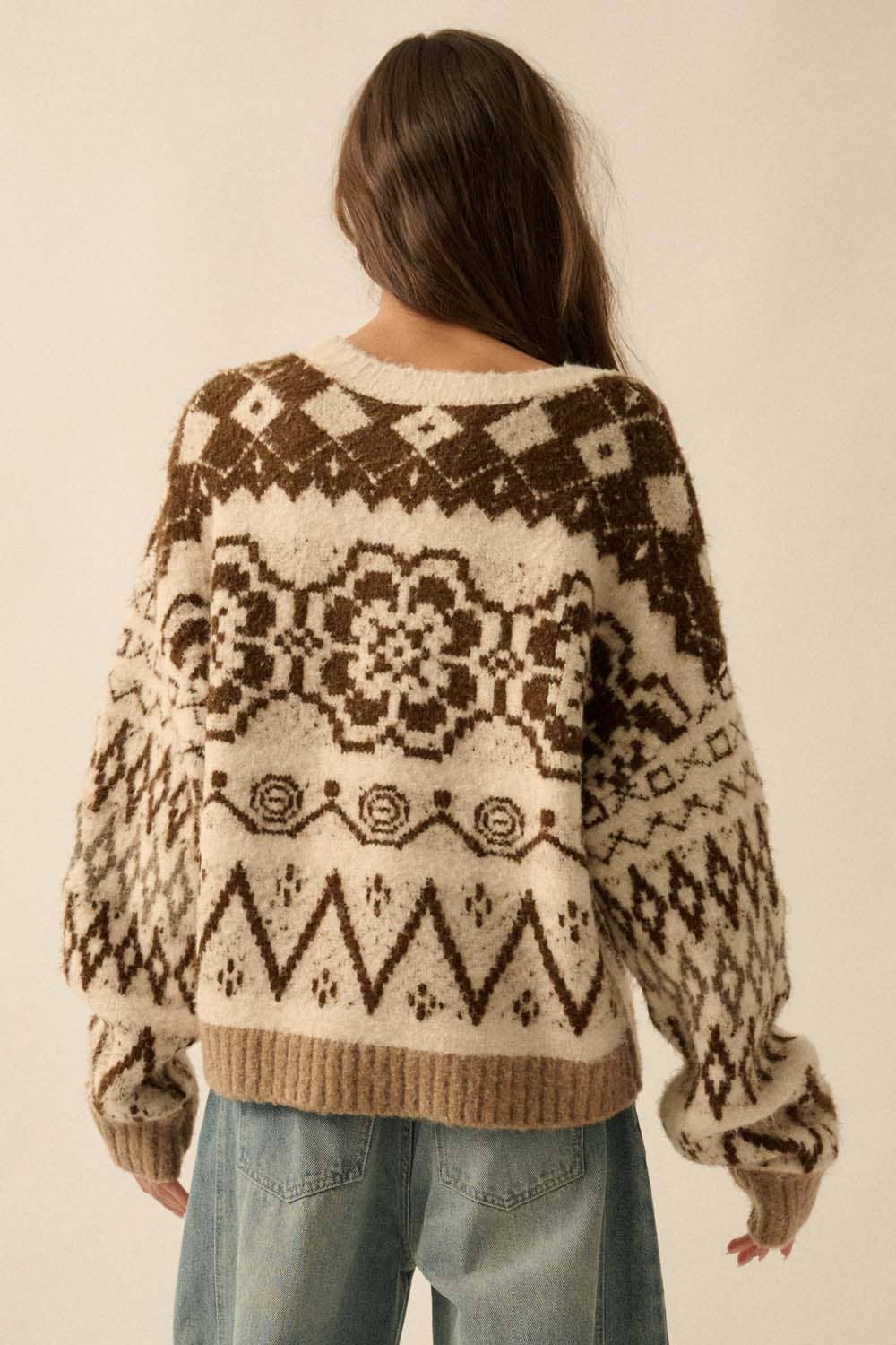 Brushed Alpine-Knit Button-Front Cardigan